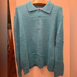 Men's teal wool blend Polo sweater
